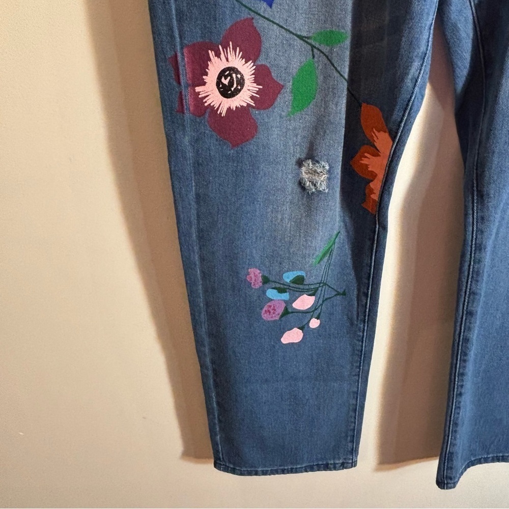 MISSLOOK SZ 5XL (US 16 equivalent) Painted Floral Straight Leg High Rise Jeans - Picture 4 of 12
